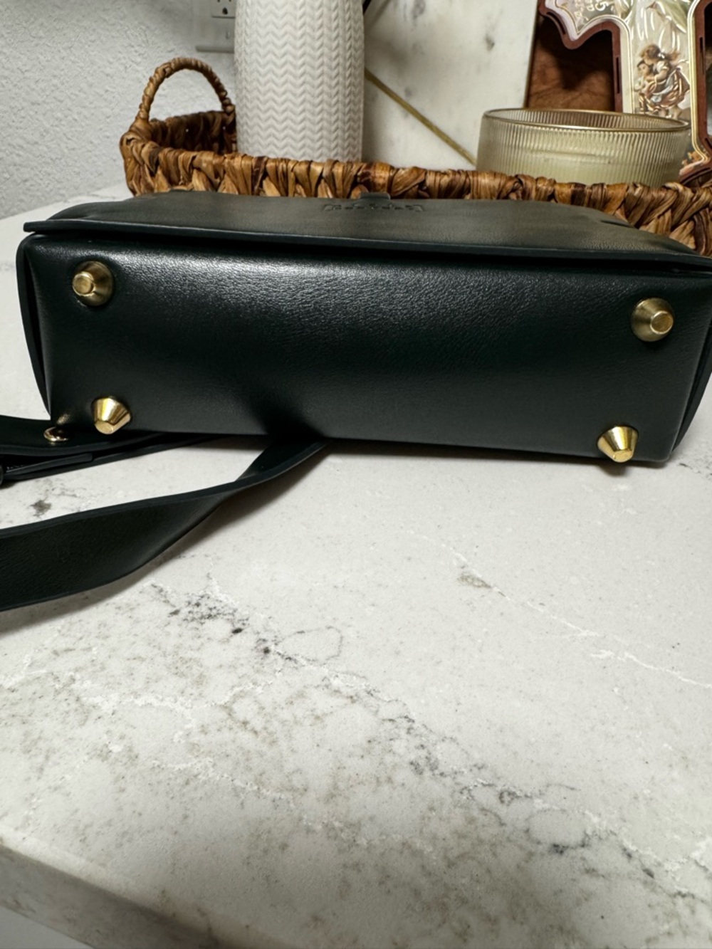 Dark Green Structured Crossbody Bag with Gold Hardware - Picture 5 of 6
